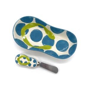 dei Dennis East International Flip Flop Butter Dish w/ Knife Coastal Beach 7"